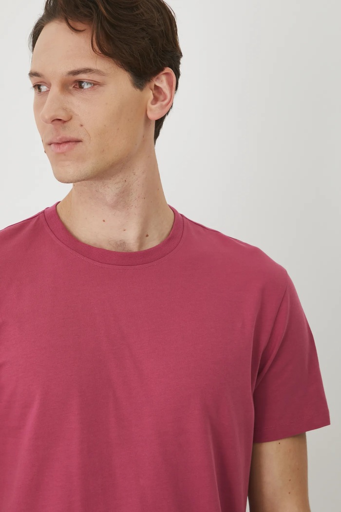 T-shirt bawełniany męski z elastanem gładki kolor różowy RS25-TSM054 różowy