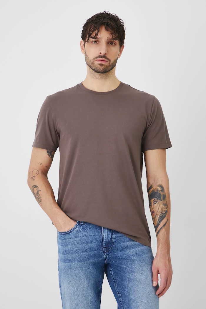 T-shirt bawełniany męski z elastanem gładki kolor brązowy gładkie brązowy RS25-TSM054