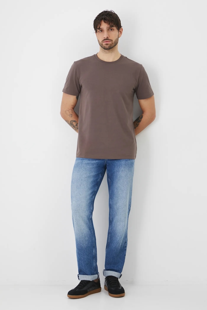 T-shirt bawełniany męski z elastanem gładki kolor brązowy RS25-TSM054 brązowy RS25