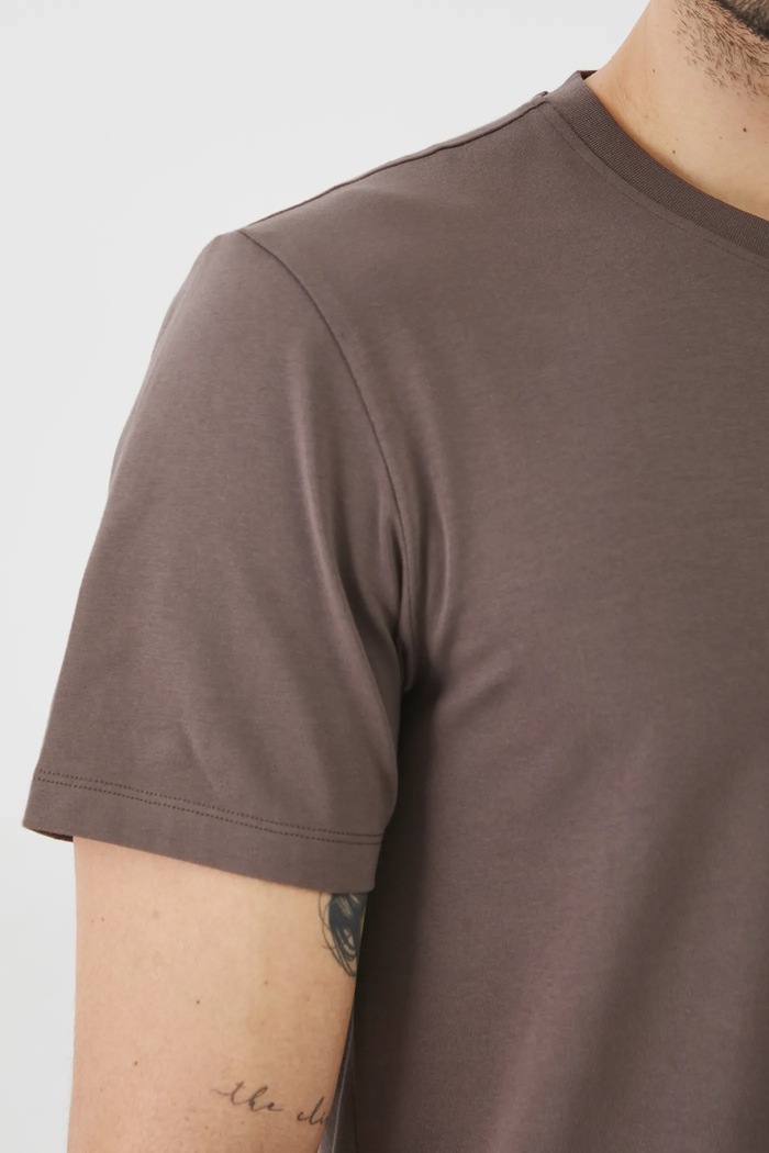 T-shirt bawełniany męski z elastanem gładki kolor brązowy RS25-TSM054 brązowy