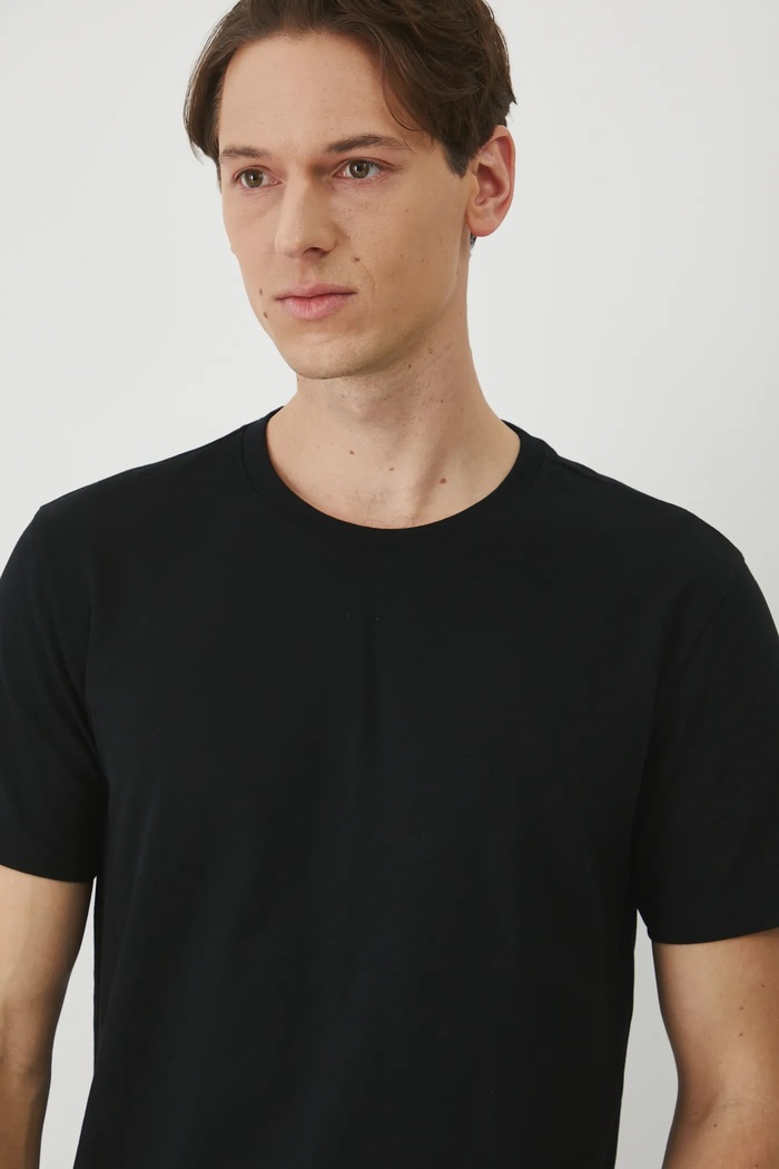 T-shirt bawełniany męski z elastanem gładki kolor czarny czarny RS25-TSM054