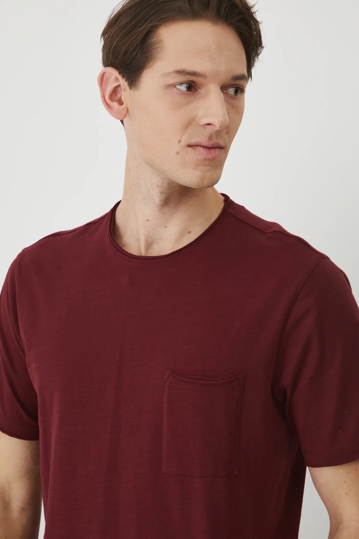 T-shirt bawełniany męski gładki kolor bordowy bordowy RS25-TSM060