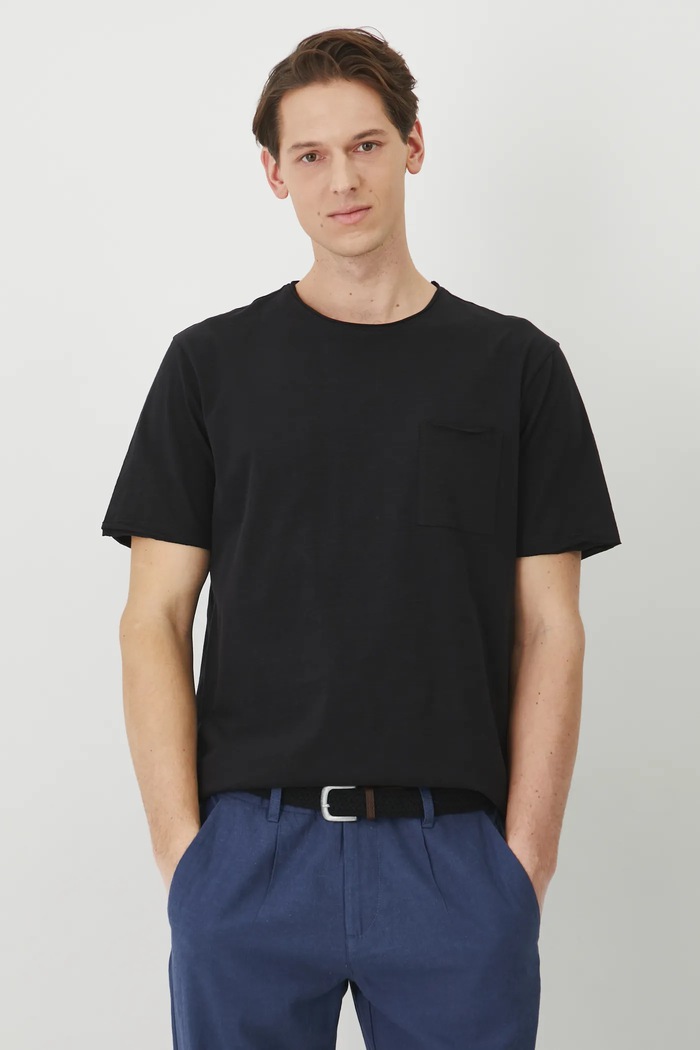 T-shirt bawełniany męski gładki kolor czarny bawełna czarny RS25-TSM060