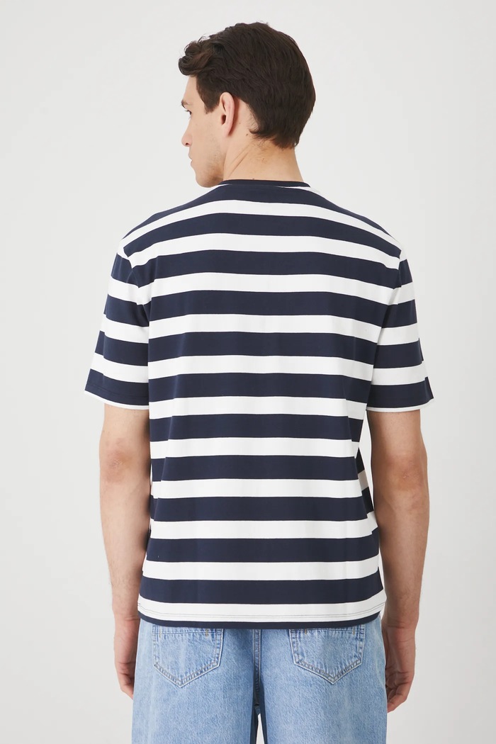 Odzież T-shirt bawełniany męski w pasy interlock kolor beżowy RS25-TSM072 beżowy