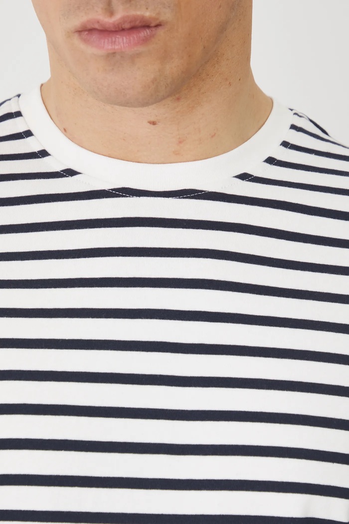 T-shirt bawełniany męski w pasy interlock kolor granatowy RS25-TSM072 granatowy