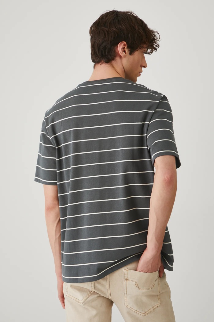 Odzież T-shirt bawełniany męski w pasy interlock kolor zielony RS25-TSM072 turkusowy