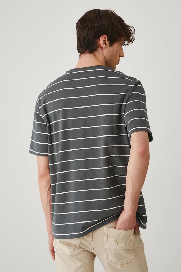 Odzież T-shirt bawełniany męski w pasy interlock kolor zielony RS25-TSM072 turkusowy