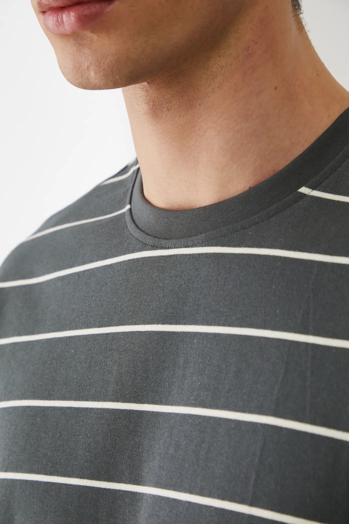 T-shirt bawełniany męski w pasy interlock kolor zielony RS25-TSM072