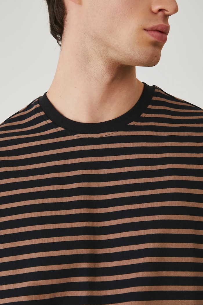 T-shirt bawełniany męski w pasy interlock kolor brązowy RS25-TSM072 brązowy