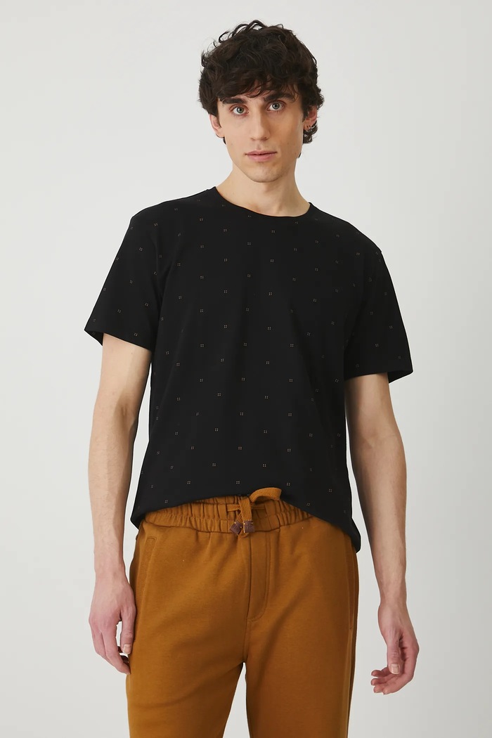 Odzież T-shirt bawełniany męski z dzianiny strukturalnej z elastanem kolor czarny RS25.TSM082 czarny