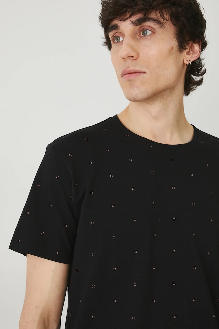 T-shirt bawełniany męski z dzianiny strukturalnej z elastanem kolor czarny czarny RS25.TSM082