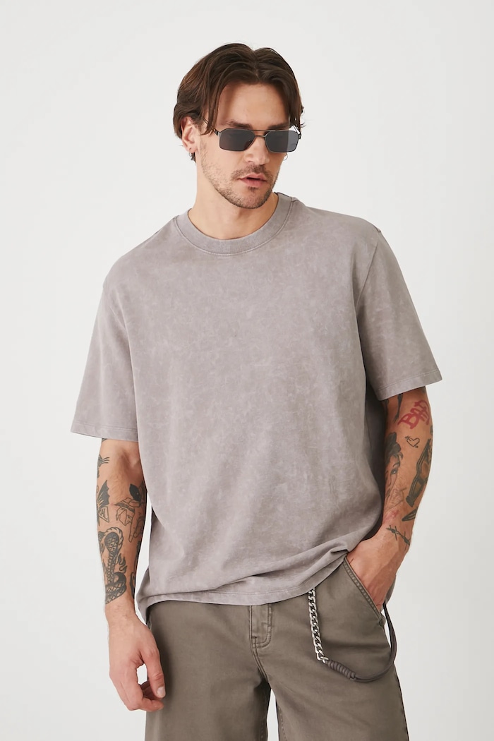 T-shirt bawełniany męski z efektem sprania kolor szary szary RS25-TSM092