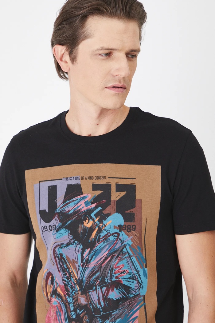 T-shirt bawełniany męski z nadrukiem kolor czarny RS25.TSM102 czarny RS25