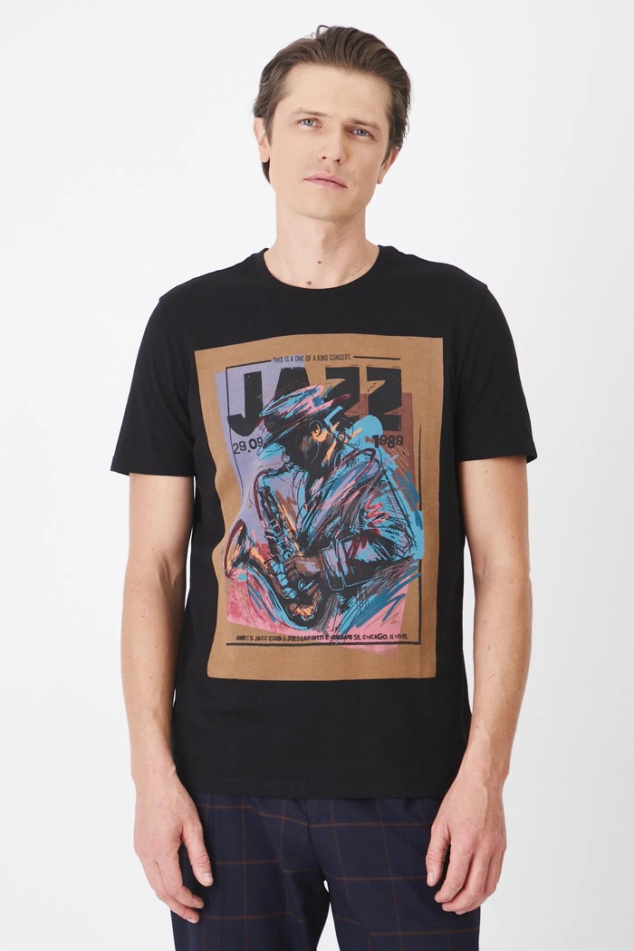 Odzież T-shirt bawełniany męski z nadrukiem kolor czarny RS25.TSM102 czarny