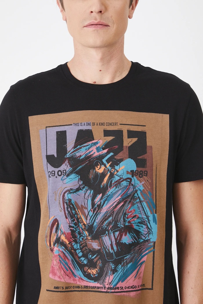 T-shirt bawełniany męski z nadrukiem kolor czarny czarny RS25.TSM102