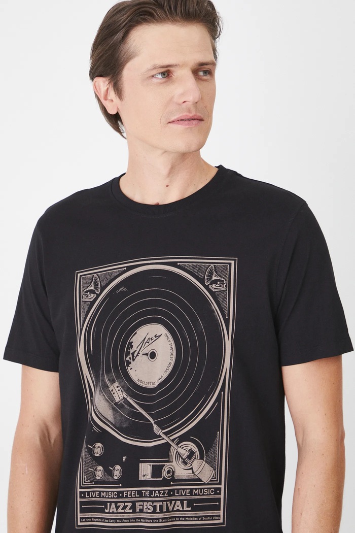 T-shirt bawełniany męski z nadrukiem kolor czarny czarny RS25.TSM108