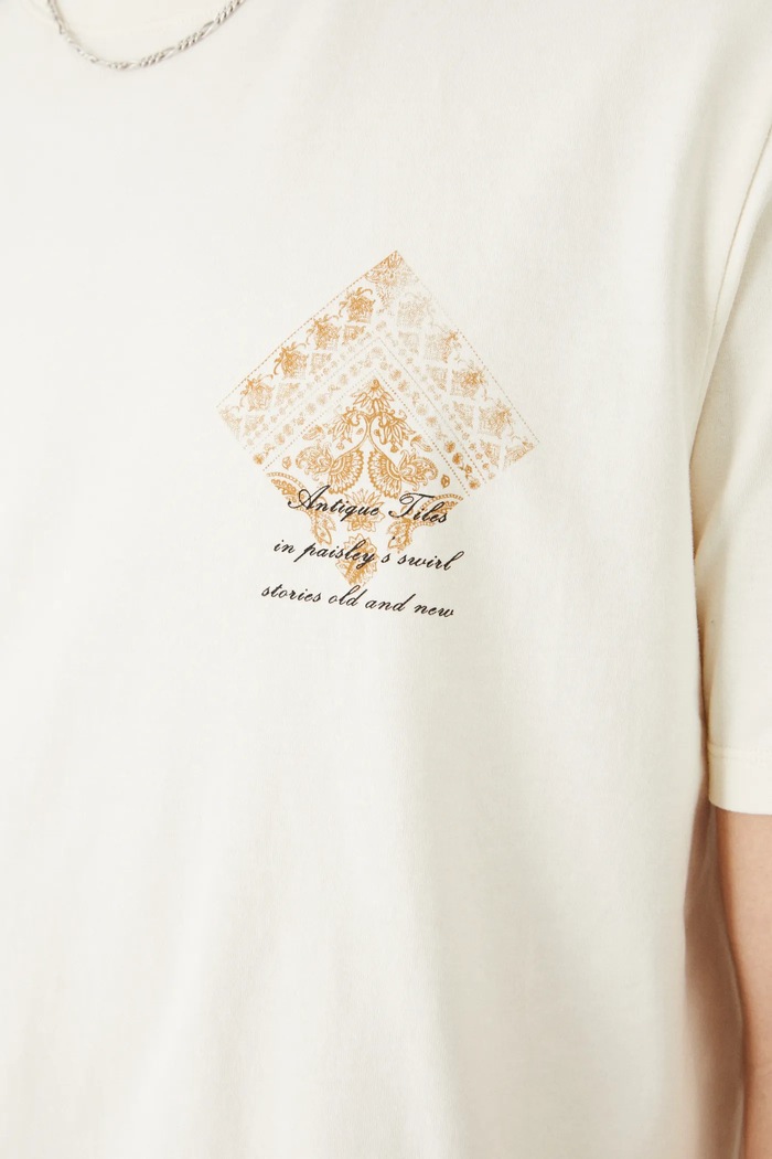 T-shirt bawełniany męski z elastanem z nadrukiem kolor beżowy RS25-TSM312 beżowy
