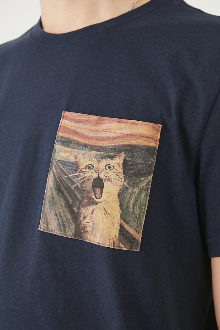 T-shirt bawełniany męski z kolekcji Dzień Kota kolor granatowy RS25-TSM351