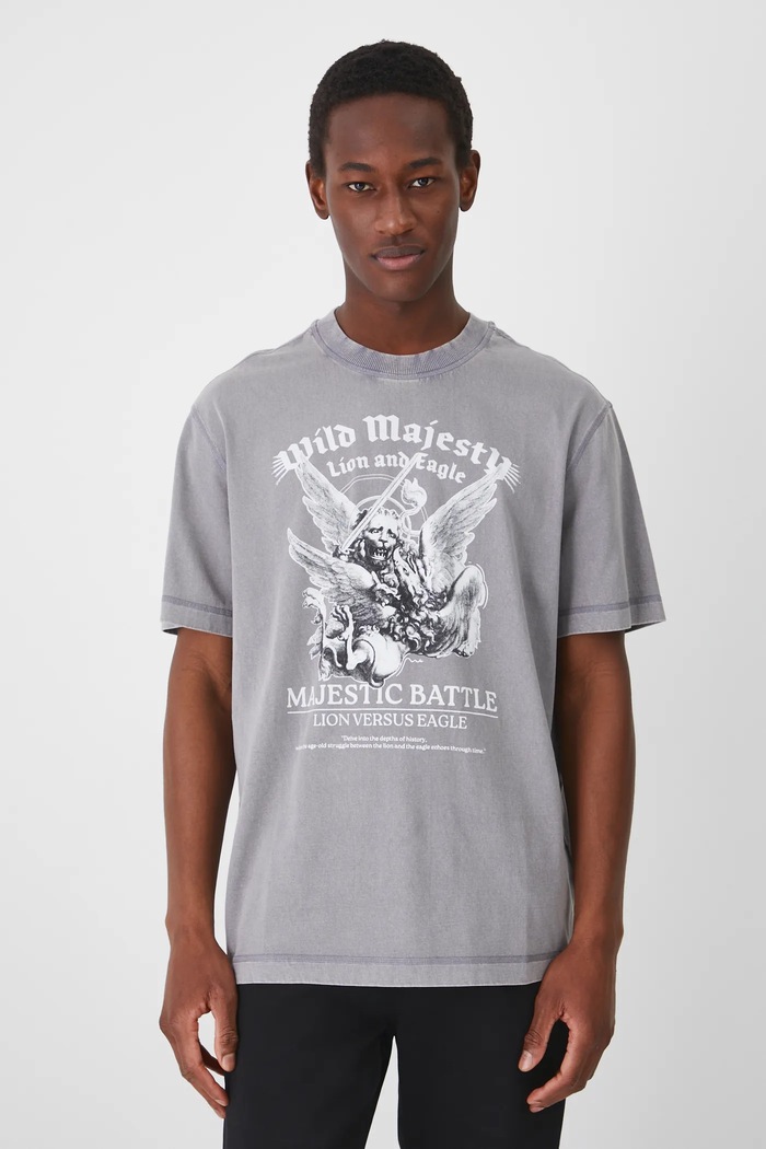 T-shirt bawełniany męski z nadrukiem kolor szary okrągły szary RS25-TSM403