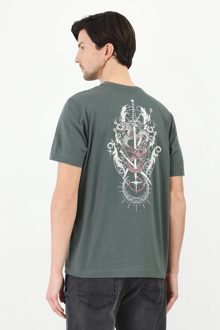 Odzież T-shirt bawełniany męski z nadrukiem kolor zielony RS25-TSM406 zielony