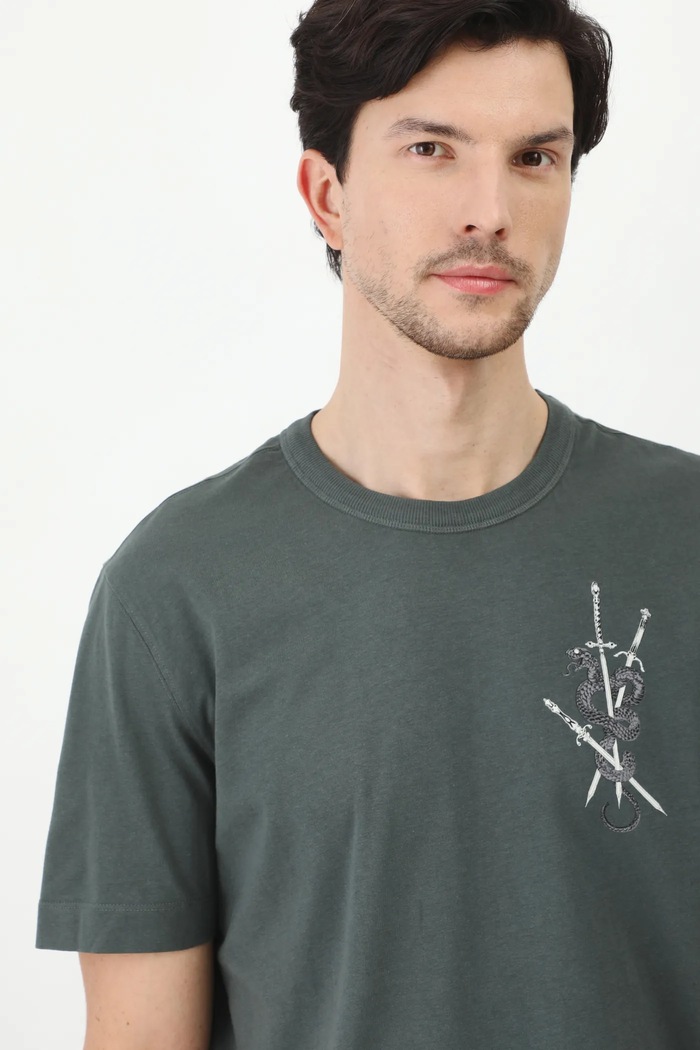 T-shirt bawełniany męski z nadrukiem kolor zielony zielony RS25-TSM406