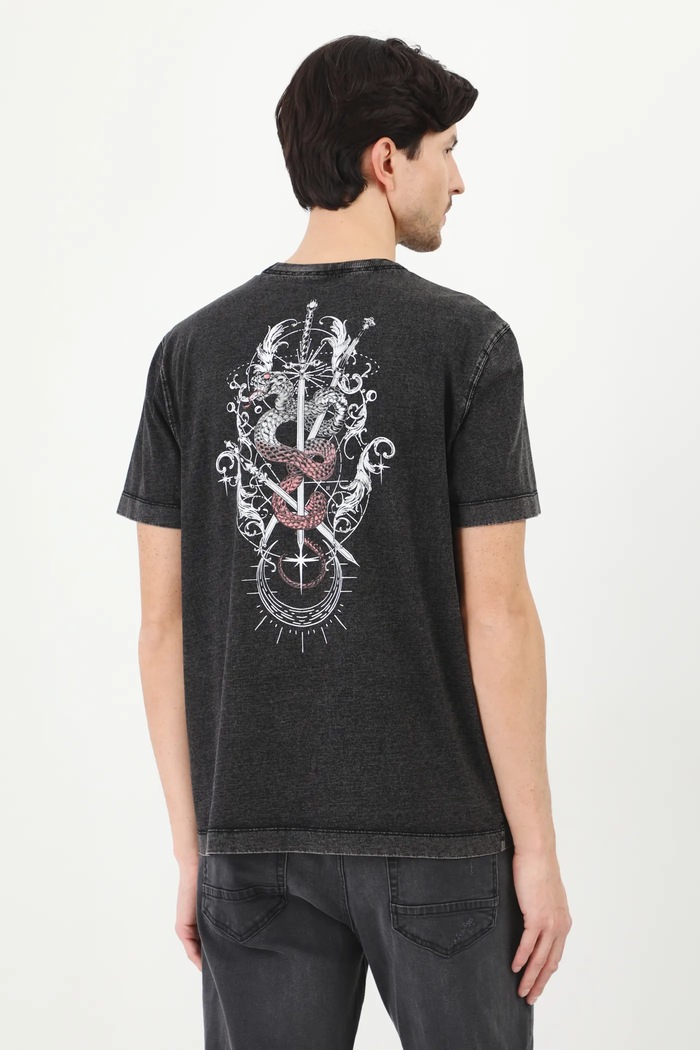 T-shirt bawełniany męski z nadrukiem kolor szary okrągły szary RS25-TSM406