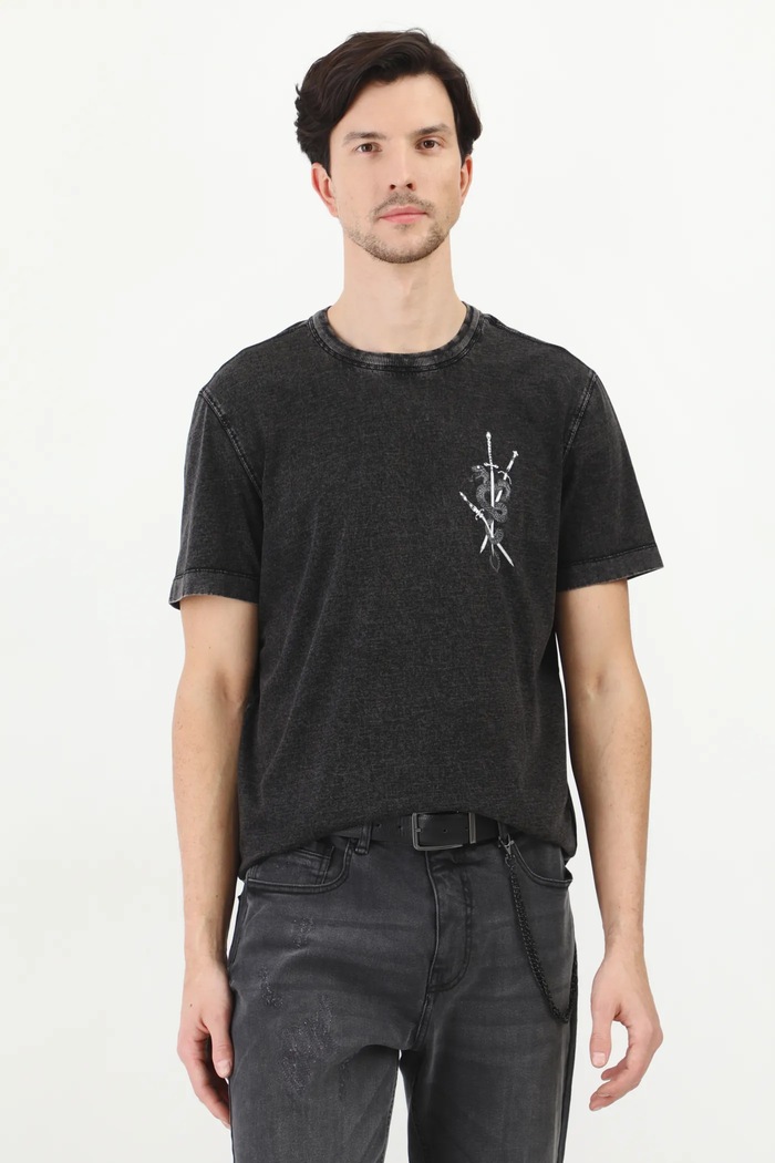 Odzież T-shirt bawełniany męski z nadrukiem kolor szary RS25-TSM406 szary