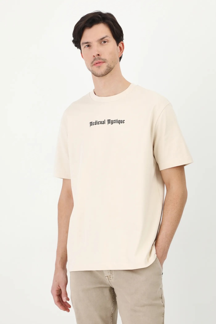 Odzież T-shirt bawełniany męski z nadrukiem kolor beżowy RS25-TSM408 beżowy
