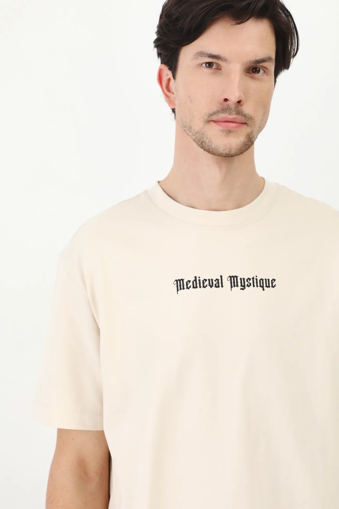 T-shirt bawełniany męski z nadrukiem kolor beżowy RS25-TSM408 beżowy