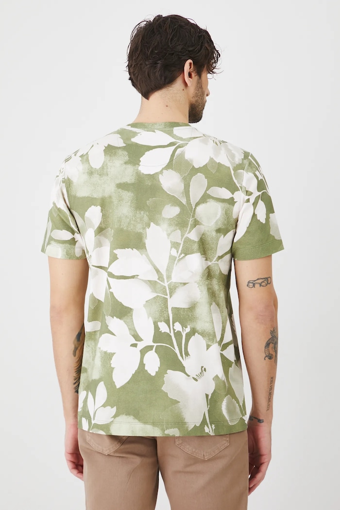 Odzież T-shirt bawełniany męski z elastanem wzorzysty kolor zielony RS25-TSM501 zielony