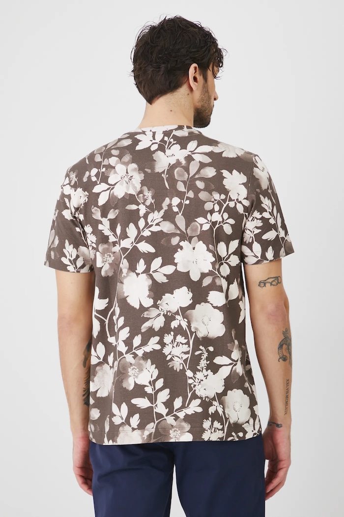 Odzież T-shirt bawełniany męski z elastanem wzorzysty kolor brązowy RS25-TSM501 brązowy