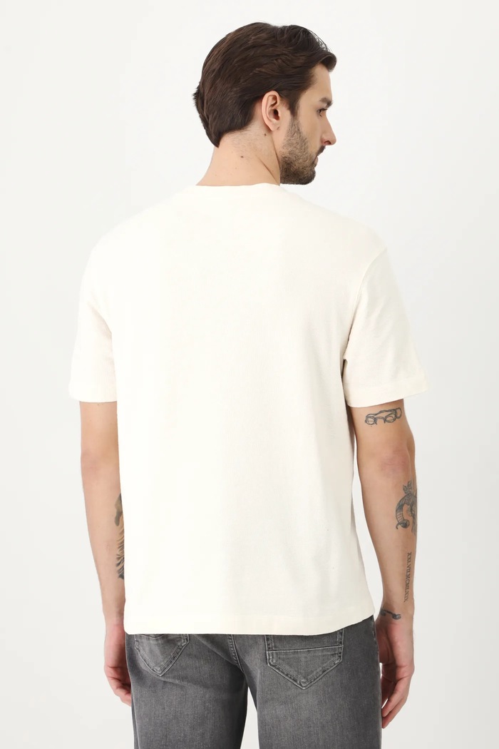 T-shirt bawełniany męski z nadrukiem kolor beżowy RS25-TSM510 beżowy RS25