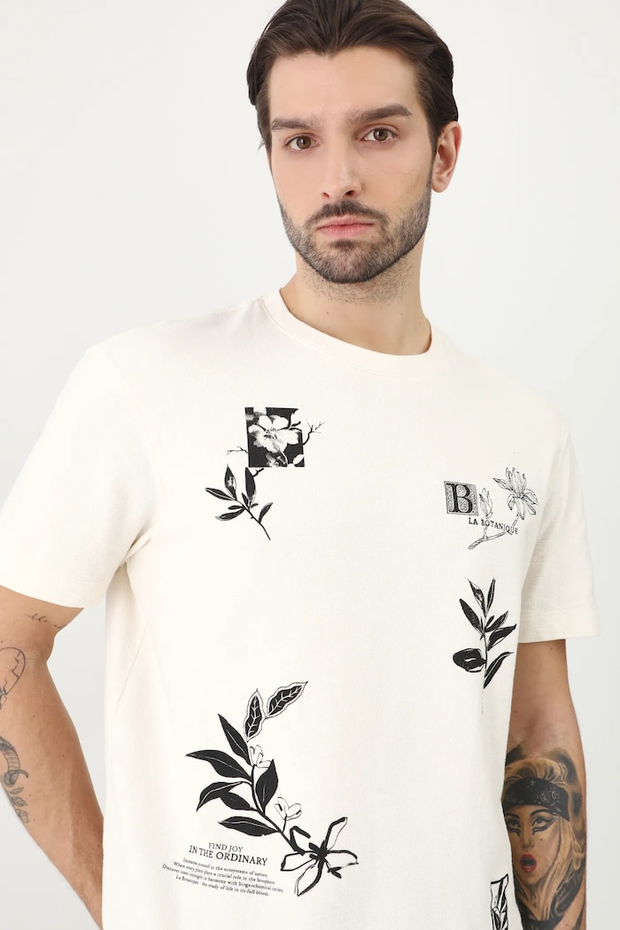 T-shirt bawełniany męski z nadrukiem kolor beżowy beżowy RS25-TSM510