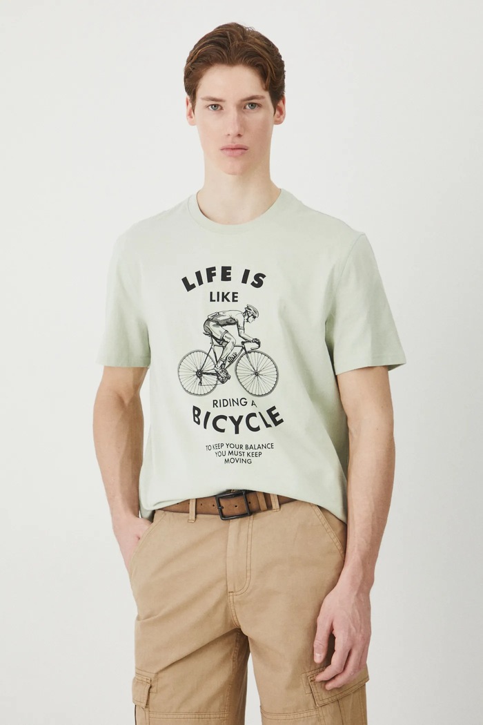 T-shirt bawełniany męski z nadrukiem kolor zielony okrągły zielony RS25-TSM602