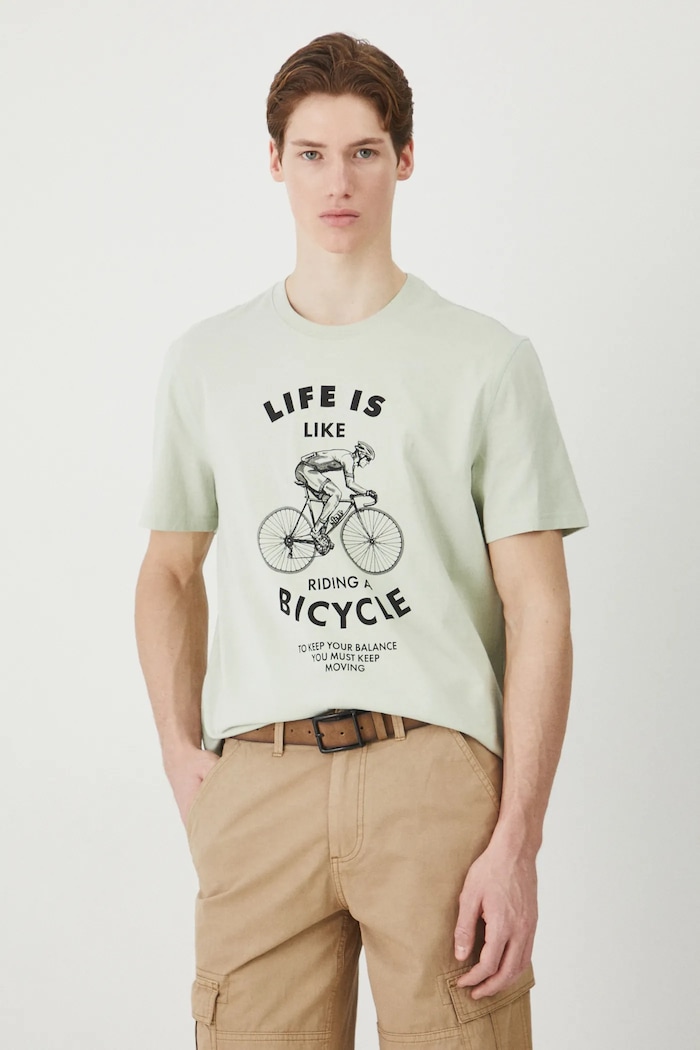 T-shirt bawełniany męski z nadrukiem kolor zielony okrągły zielony RS25-TSM602