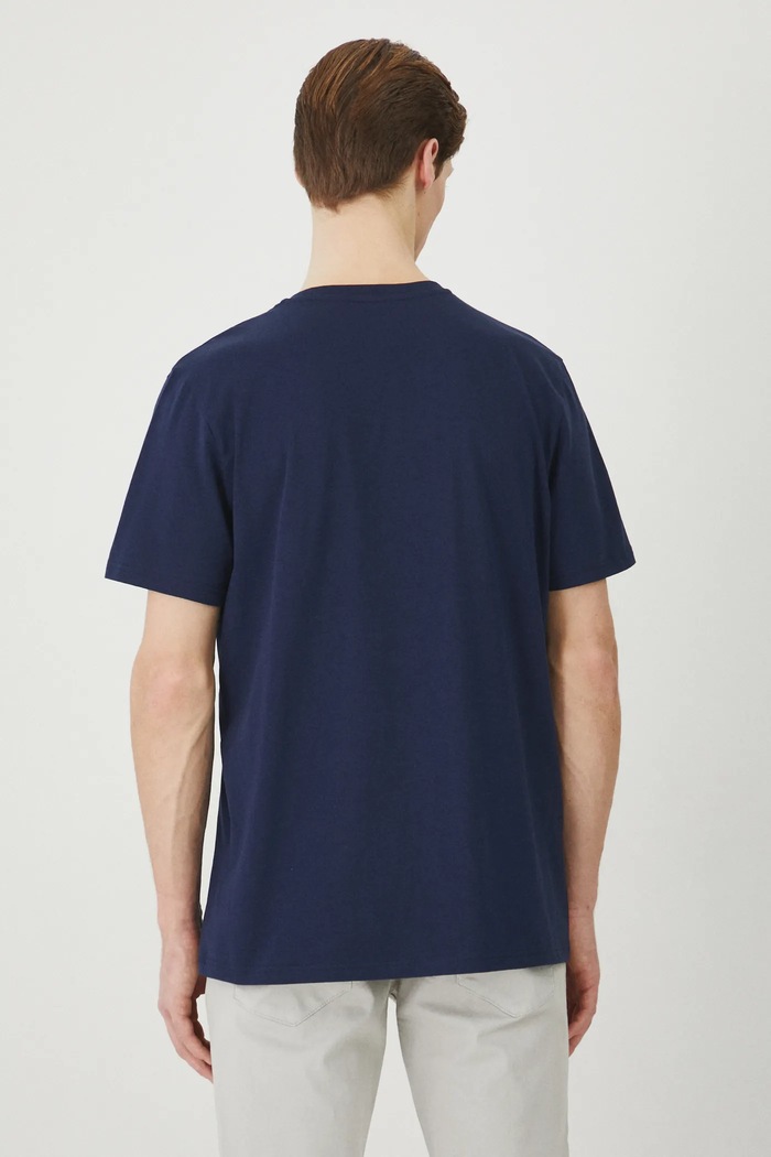 Odzież T-shirt bawełniany męski z elastanem z nadrukiem kolor granatowy RS25-TSM605 granatowy