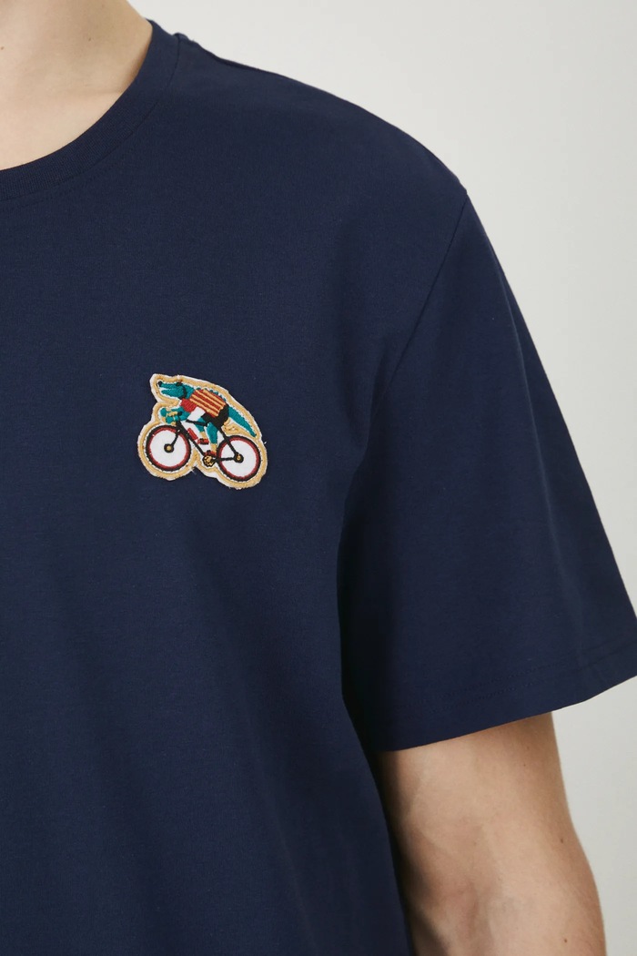 T-shirt bawełniany męski z elastanem z nadrukiem kolor granatowy RS25-TSM605 granatowy