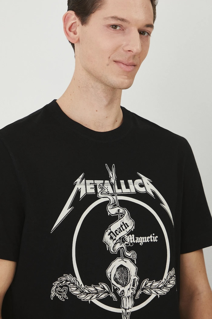 Bavlněné tričko pánské Metallica černá barva černá RS25-TSM670
