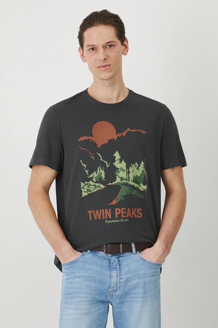 Bavlněné tričko Twin Peaks šedá barva regular šedá RS25.TSM675