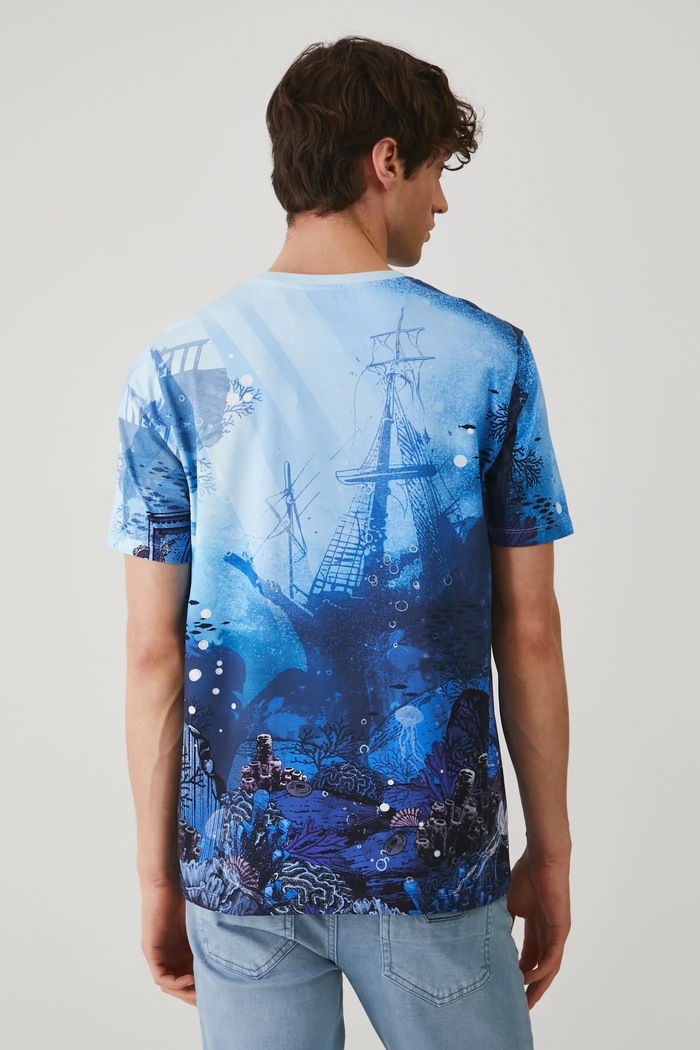Odzież T-shirt bawełniany męski z elastanem wzorzysty kolor multicolor RS25.TSM711 multicolor