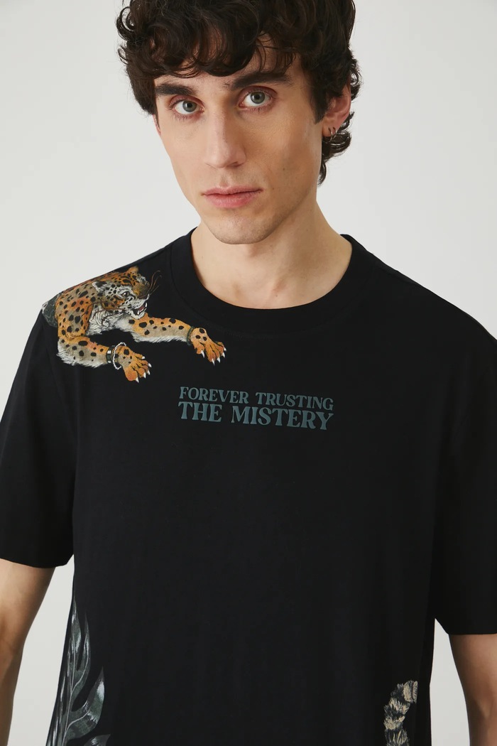 T-shirt bawełniany męski z nadrukiem kolor czarny czarny RS25-TSM802
