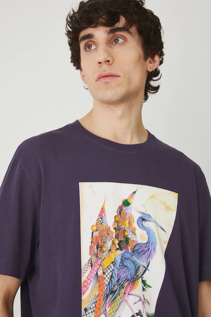 T-shirt bawełniany męski z kolekcji El Gato Chimney x Medicine kolor fioletowy RS25-TSM855 fioletowy