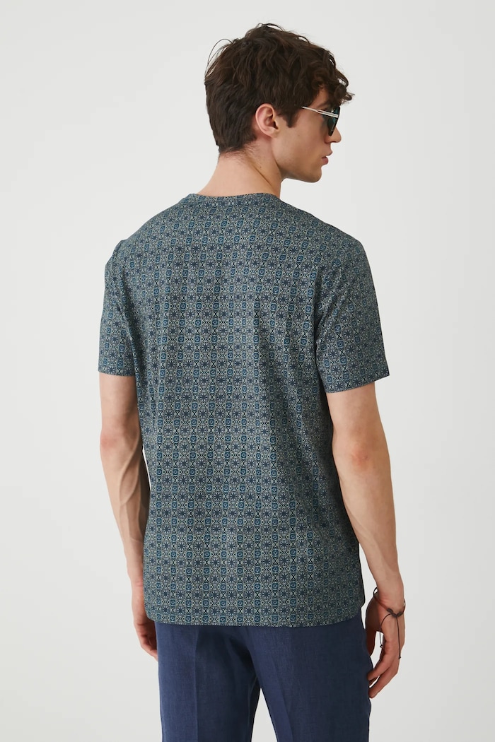 Odzież T-shirt bawełniany męski z drobnym wzorem kolor granatowy RS25-TSM911 granatowy