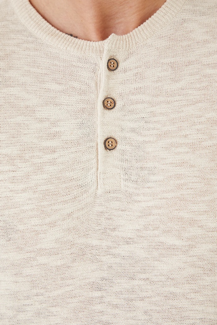 T-shirt z domieszką lnu męski z fakturą kolor beżowy RS25-TSM930 beżowy
