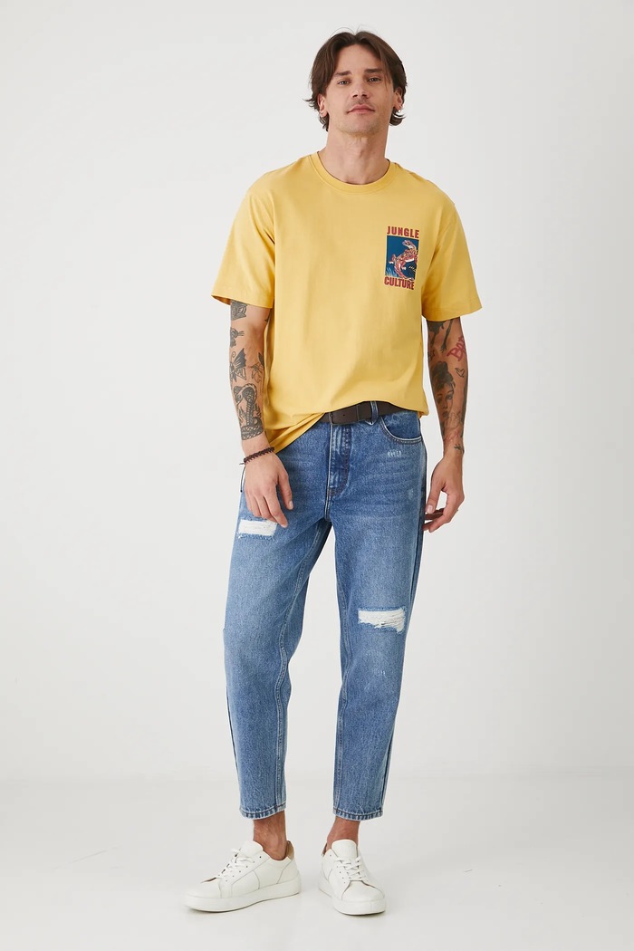T-shirt bawełniany męski z elastanem z nadrukiem kolor żółty RS25-TSMA25 żółty RS25