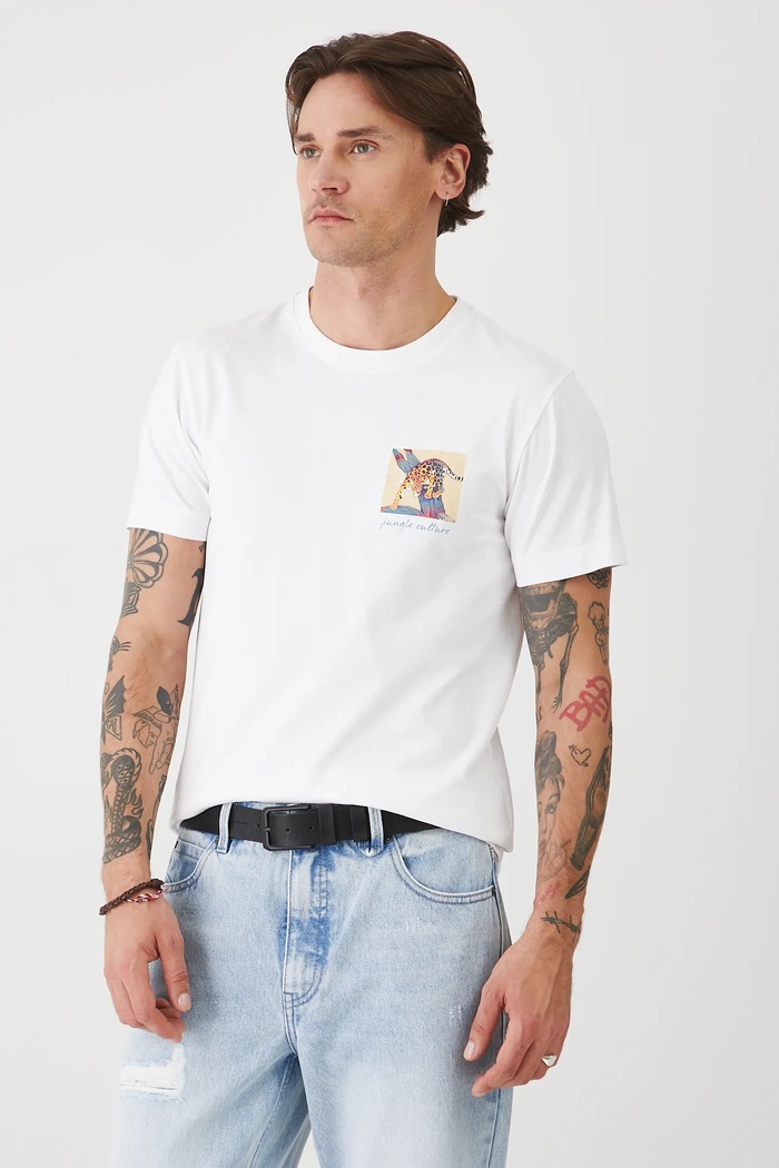 T-shirt bawełniany męski z elastanem z nadrukiem kolor biały RS25-TSMA26 biały RS25