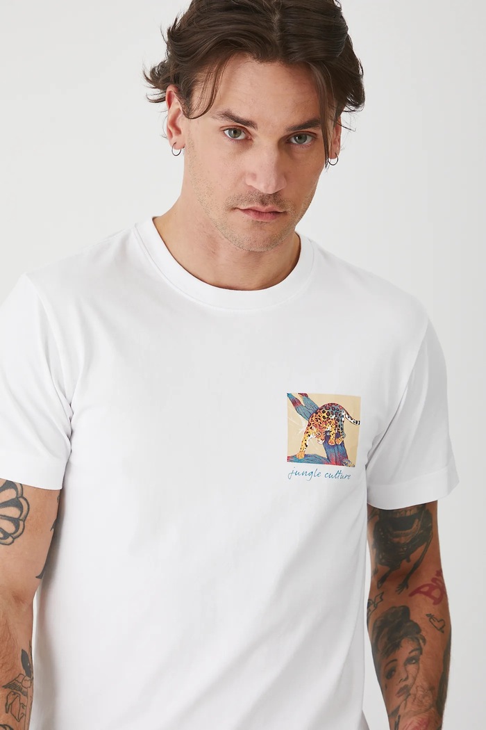 T-shirt bawełniany męski z elastanem z nadrukiem kolor biały biały RS25-TSMA26