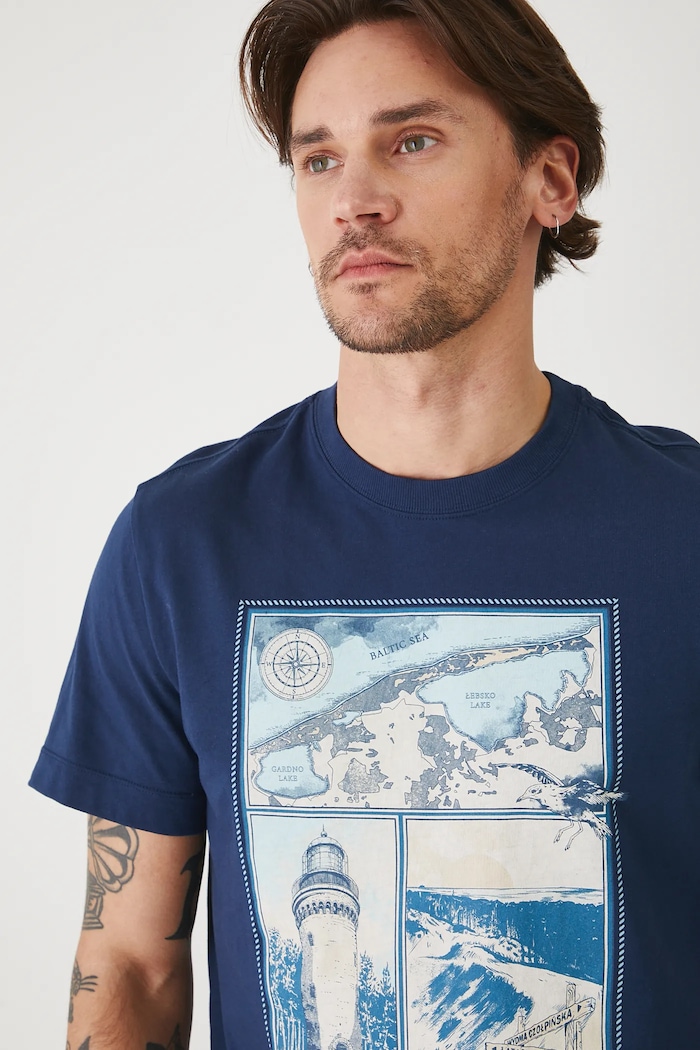 T-shirt bawełniany męski z kolekcji Medicine x Słowiński Park Narodowy kolor granatowy RS25-TSMA51 granatowy