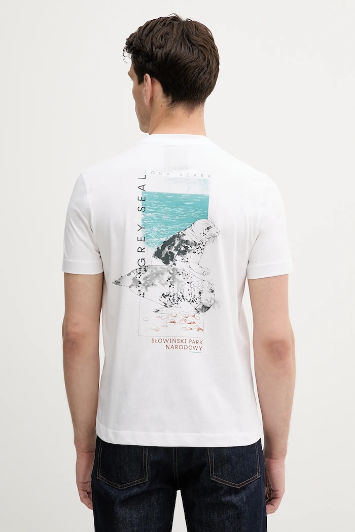 Odzież T-shirt bawełniany męski z kolekcji Medicine x Słowiński Park Narodowy kolor biały RS25-TSMA53 biały