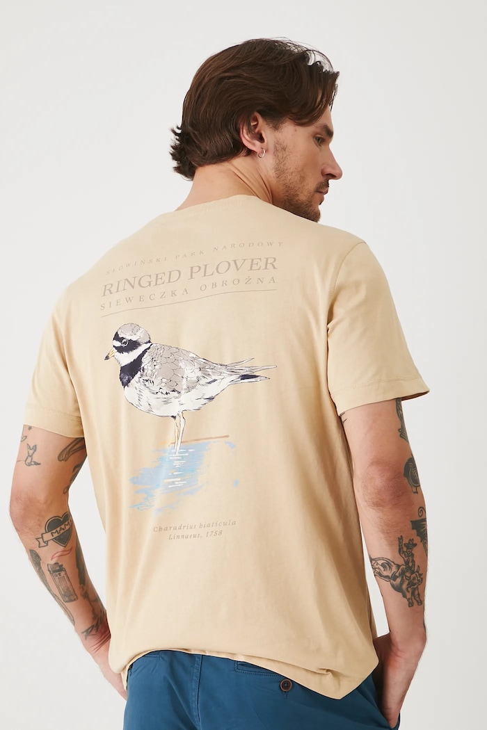 T-shirt bawełniany męski z kolekcji Medicine x Słowiński Park Narodowy kolor beżowy beżowy RS25-TSMA58